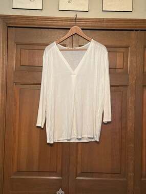 Michael Stars One Size White Slub Knit Long Sleeve V-Neck Tunic
